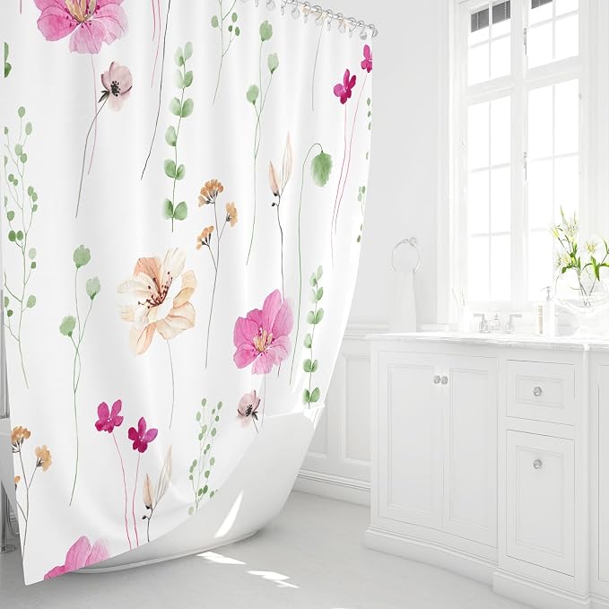 Gibelle Watercolor Floral Shower Curtain, Modern Minimalist Waterproof Fabric - Image 2