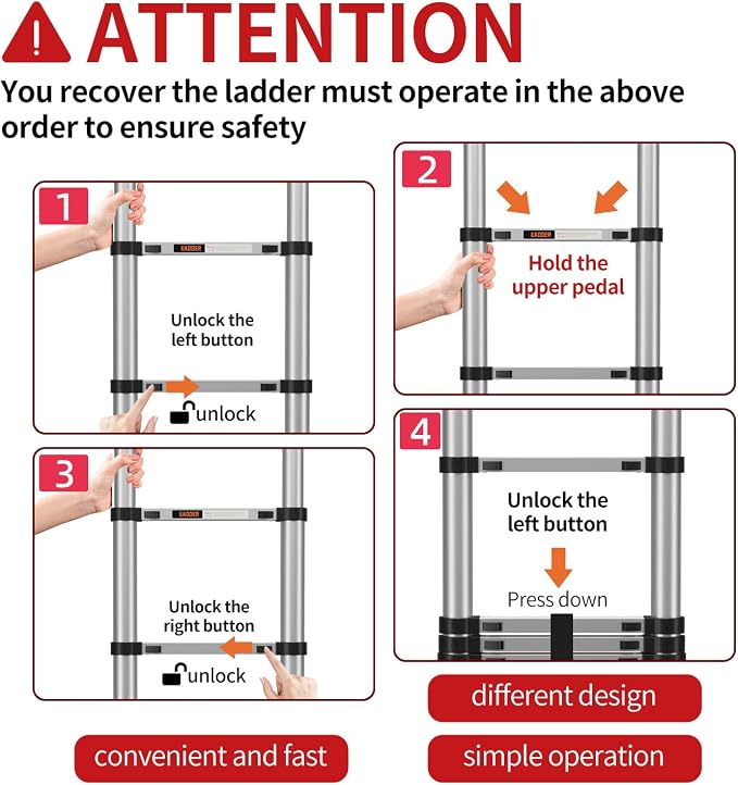 Telescoping Ladder, with Stable Hook and stabilizer barand, Extension Ladder - Image 2