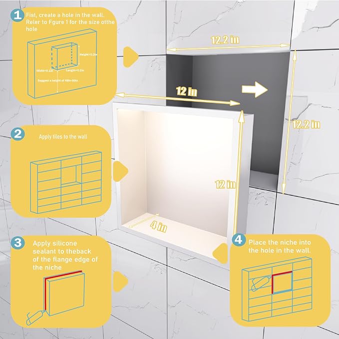 Shower Niche 12"x12" ，Lighted Niche - Image 2
