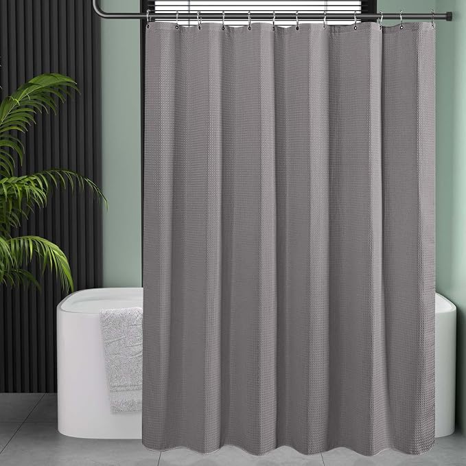 AmazerBath Extra Long Shower Curtain Waffle, Heavy Duty Fabric Shower Curtains - Image 8