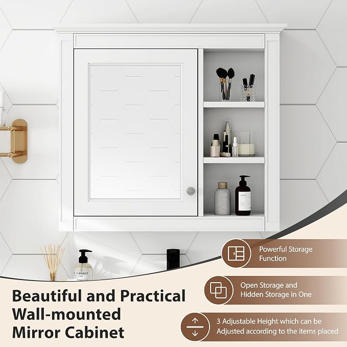 30'' x 28'' White Medicine Cabinet, Wall Mounted Bathroom Storage Cabinet - Image 4