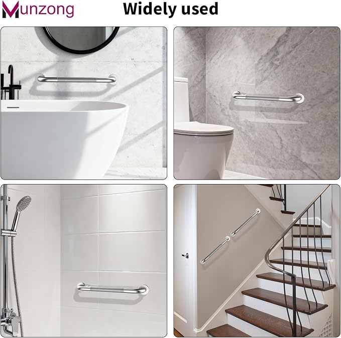 16 Inch Anti Slip Shower Grab Bar, Munzong 2 Pack Handicap Grab Bars, Brushed - Image 8
