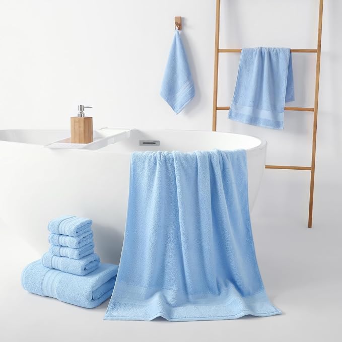 REDKISS Blue Towel Set of 8-100% Cotton Luxury Bath Towels Set - Image 7