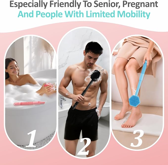 Silicone Back Scrubber for Shower, 3-Length Back Brush Bath Brush - Image 5