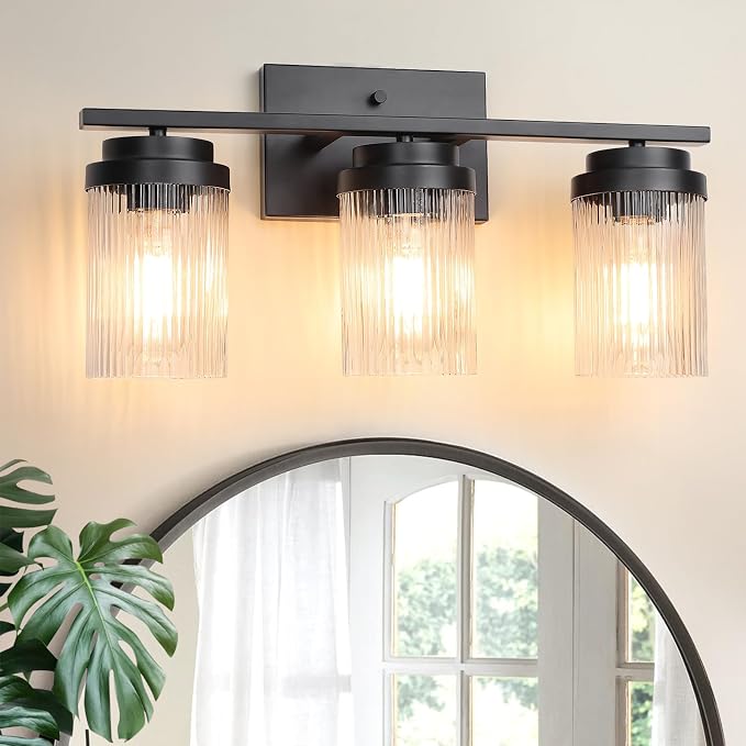Black Bathroom Light Fixtures 3 Light Vanity Light Over Mirror by JUNNAI