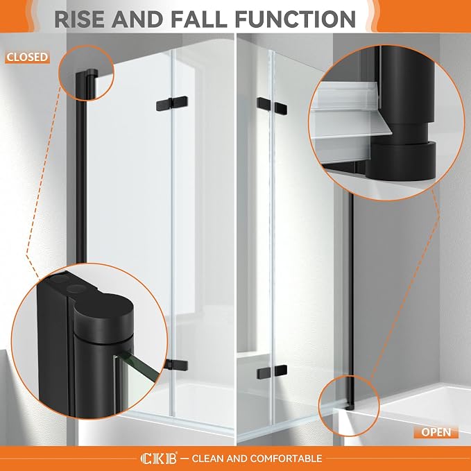 CKB Pivot Tub Shower Door, 35“ W × 55” H, 1/4" SGCC Tempered Glass - Image 5