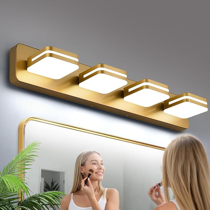 360° Rotate LED Dimmable Bathroom Vanity Light Fixtures, 1600LM Acrylic Gold by Torondo