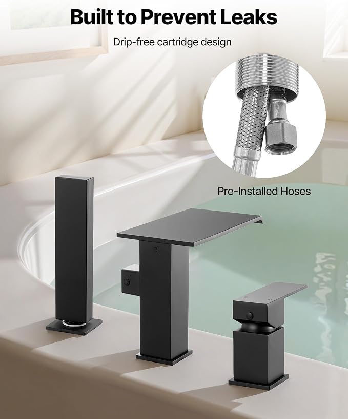 VEVOR Roman Tub Faucet, 3 Hole Waterfall Bathtub Faucet, Roman Bathtub Faucets - Image 5