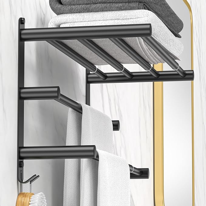 Black Adjustable Towel Bar for Bathroom Wall Mount17-30.7inch Adhesive Shower - Image 8