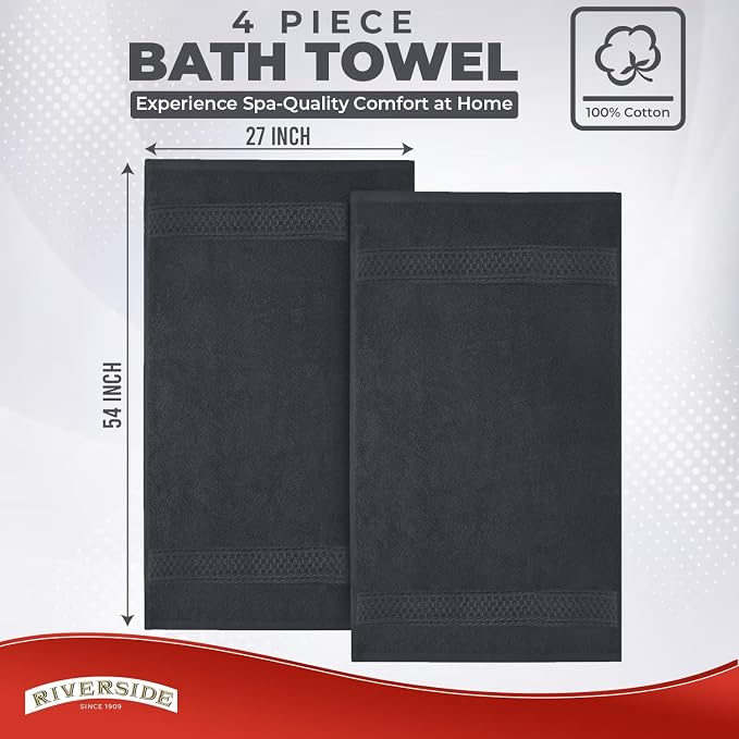 RIVERSIDE 100% Ring Spun Cotton Large Bath Towels Set of 4, 27 x 54 – Quick Dry - Image 3