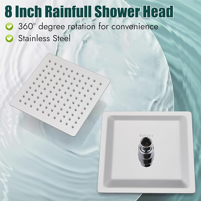 Heyalan 8 Inch Shower Head and Handle Set Square Shower Faucet Set Bathroom - Image 4