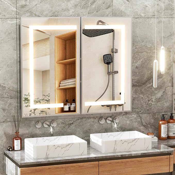 APRILSOUL 40X32 Inch Silver Bathroom Medicine Cabinet - Image 7