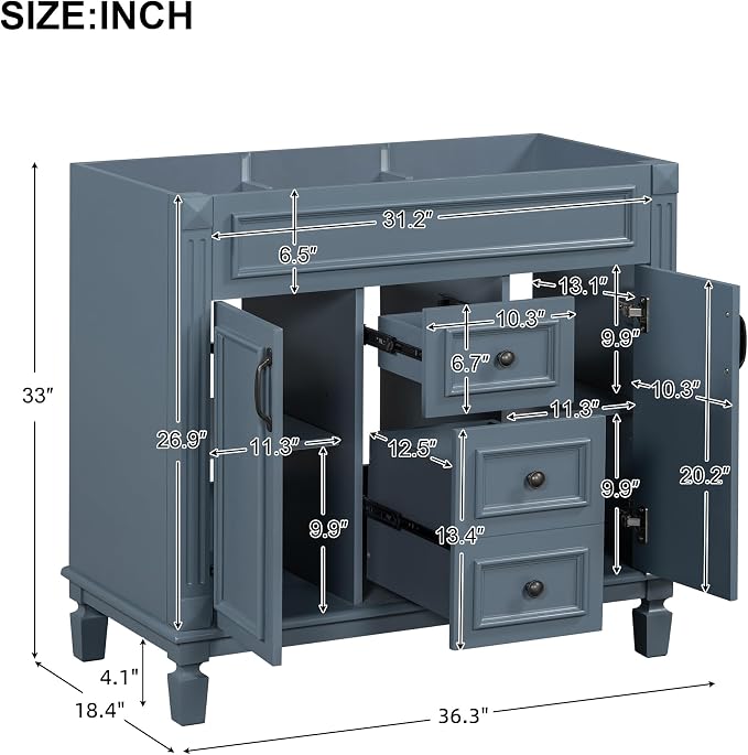 Favfurish 36" Bathroom Vanity Without Top Sink, Modern Freestanding Bath - Image 2