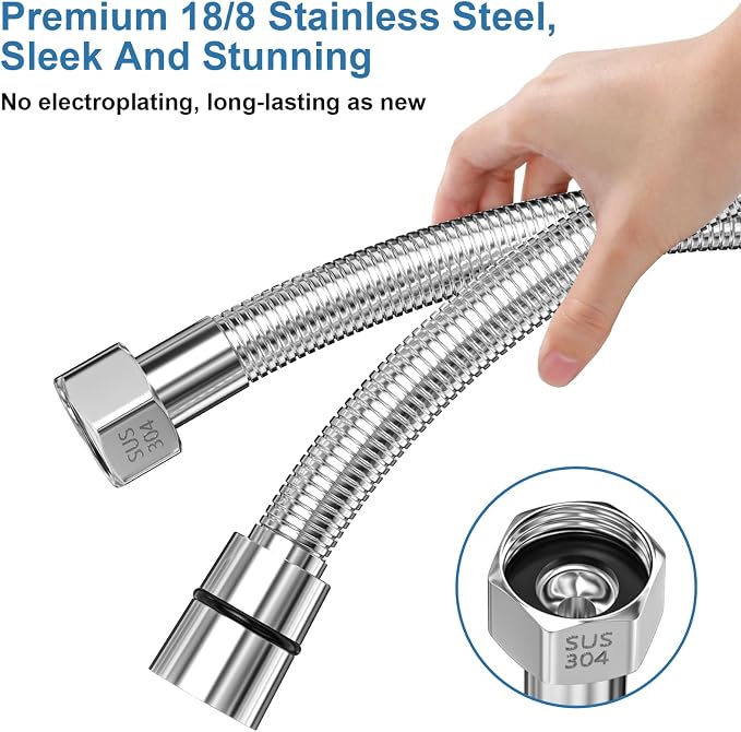 79" Shower Hose, Extra Long 304 Stainless Steel Handheld Shower Head Hose - Image 3