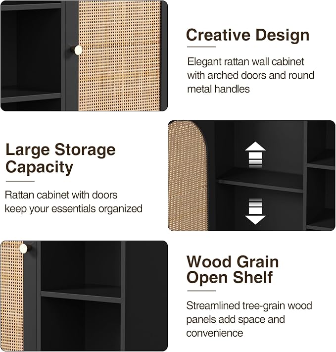Rattan Bathroom Wall Cabinet, Boho Medicine Wall Cabinets - Image 6