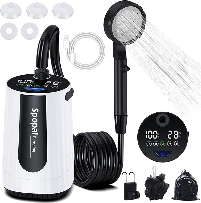 Portable Shower for Camping, 10000mAh Rechargeable Camping Shower by Spopal