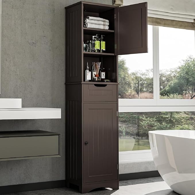 Bealife 67" H Tall Bathroom Storage Cabinet, Tall and Narrow Linen Storage by Bealife