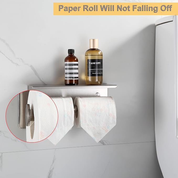 BGL Toilet Paper Holder with Shelf Brushed Nickel Double Head Toilet Tissue - Image 3