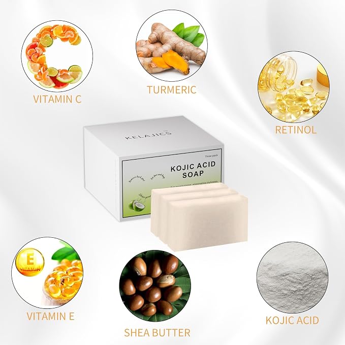 Kojic Acid Soap Bars with Retinol, Vitamin C, Fresh Coconut Scent - Image 3