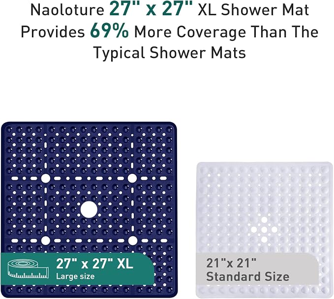 Large Navy Blue Square Shower Mat Non Slip 27 x 27 Inch, Soft Bath Mat Tub Mat - Image 3