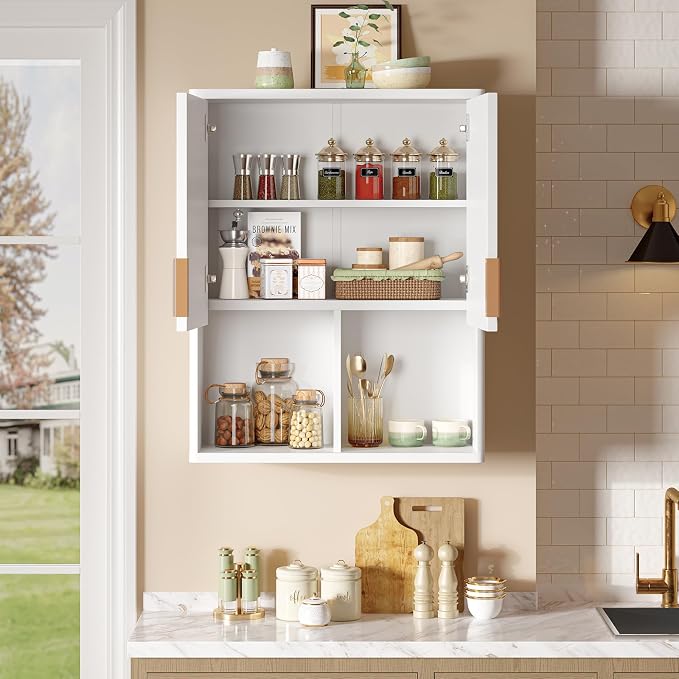 Bestier Fluted Bathroom Wall Cabinet Over The Toilet Storage, Laundry Cabinet - Image 9