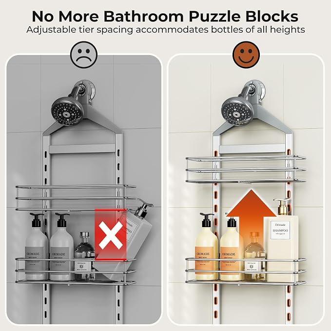 Orimade Aluminum Hanging Shower Caddy Over Head, Adjustable Anti-Slip Bathroom - Image 5