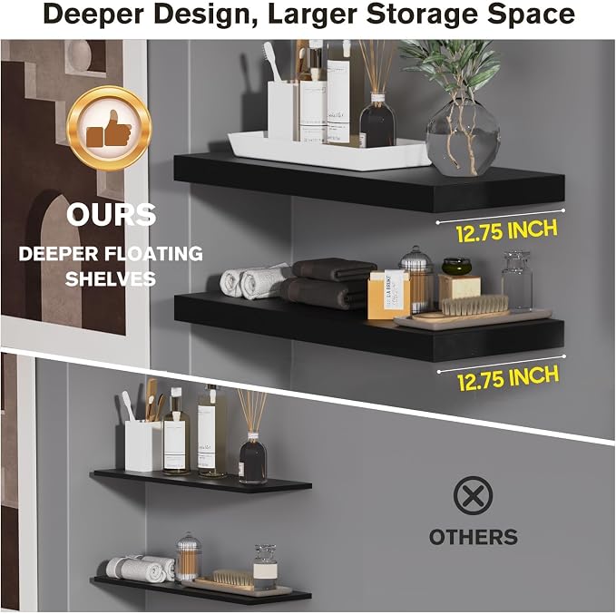 Floating Shelf, 30 in W x 12.75 in D x 2 in H Wooden Floating Wall Shelf - Image 4