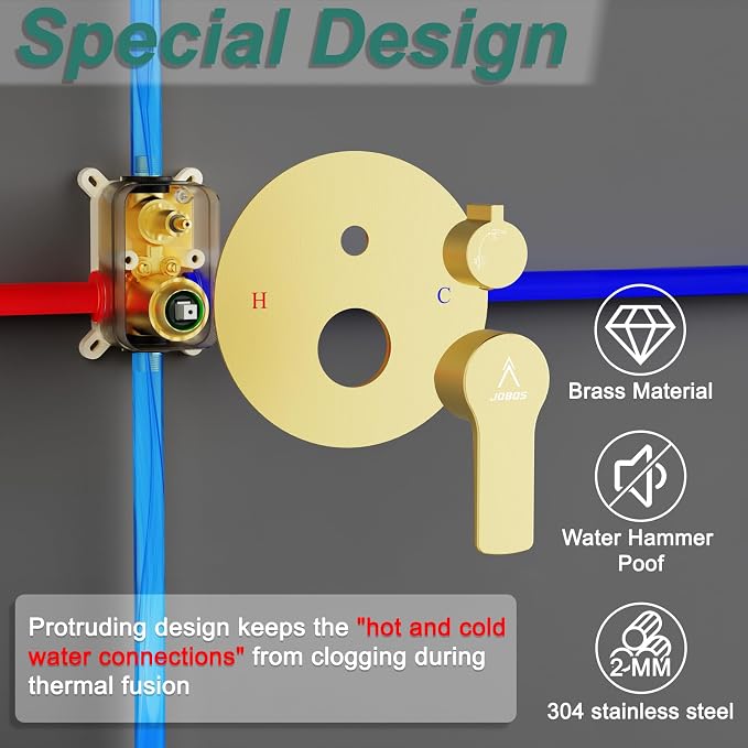 Shower Faucet Set Brass 12IN Rough-In Valve Body Trim Kit Rainfall Included - Image 4