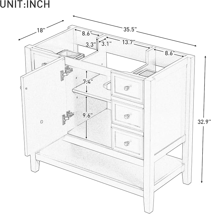 Favfurish 36" Bathroom Vanity Without Top Sink, Vanity Only - Image 2