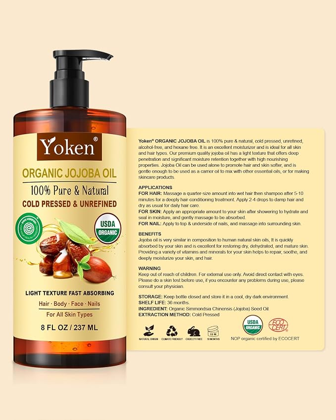 USDA Organic Jojoba Oil Cold Pressed 8 fl oz, 100% Pure & Natural Unrefined - Image 7