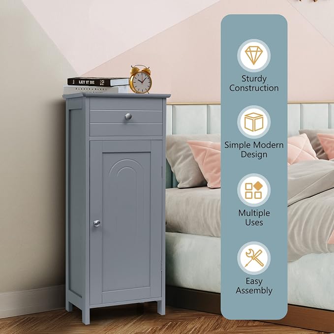 COSTWAY Bathroom Storage Cabinet, Single Door Floor Cabinet - Image 8