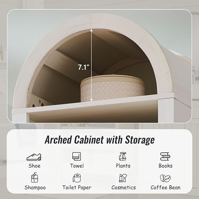 71" Tall Arched Bathroom Storage Cabinet, 8-Tier Modern Farmhouse Storage - Image 3