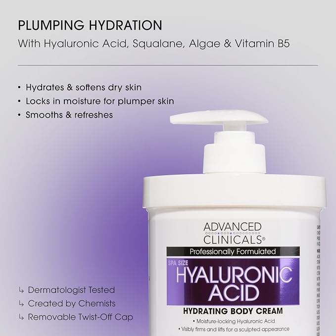 Advanced Clinicals Hyaluronic Acid Moisturizer Body Cream | Hydrating Cream & - Image 2