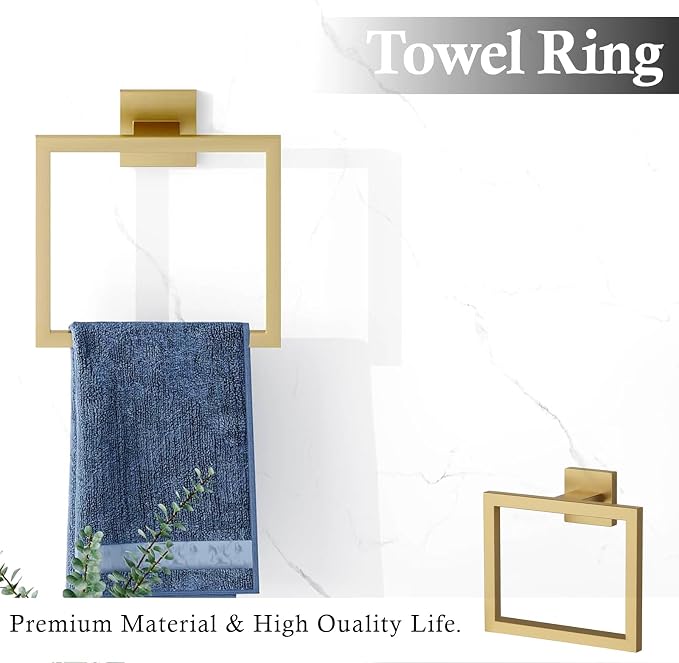 20-Piece Brushed Gold Bathroom Accessories Set – 23.6" Towel Bar, Towel Ring - Image 4