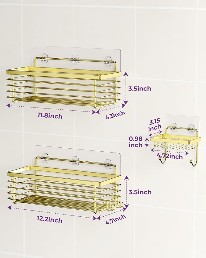 ODesign Shower Caddy 3 Pack SUS304 Stainless Steel-No Drilling-Shower Bathroom - Image 7