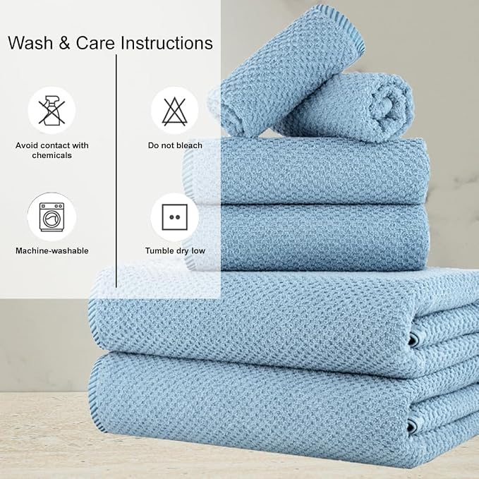 CASA COPENHAGEN Popcorn 6 Pieces Towel Set- Dusty Blue, 600 GSM 2 Bath Towel 2 - Image 5