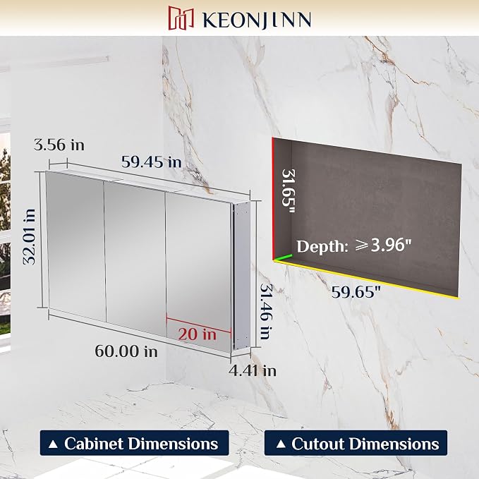 Keonjinn 64 x 32 Inch Medicine Cabinet, Assembly Required, Lightweight - Image 2