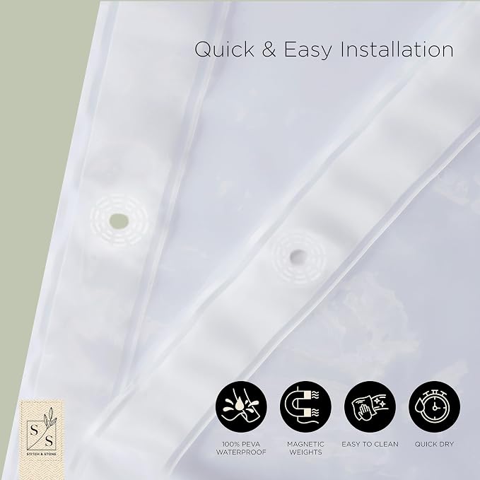 Stitch & Stone Shower Curtain Liner, Premium Lightweight Durable Waterproof 4g - Image 6