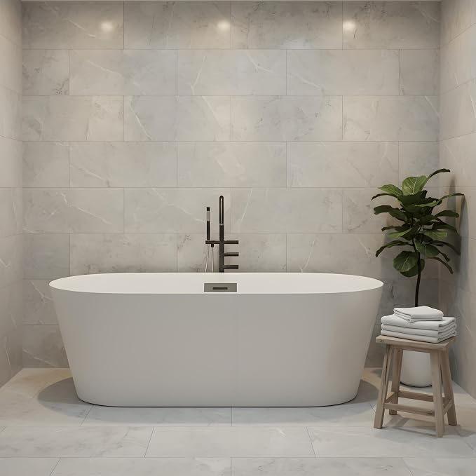Freestanding Bathtub 59 inch Acrylic Soaking Bathtub, Free Standing Tub by Unknown