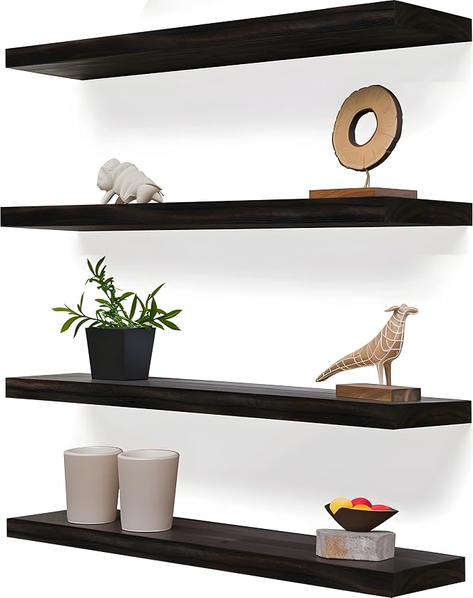 24 Inch Floating Shelves for Wall Rustic Brown Wood Wall Shelves for Bedroom by Unknown