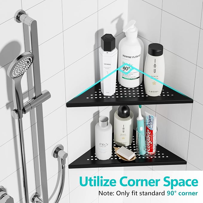 2 Pack Bathroom Corner Shelf, Recessed 12" Corner Shower Shelf, SUS304 - Image 3