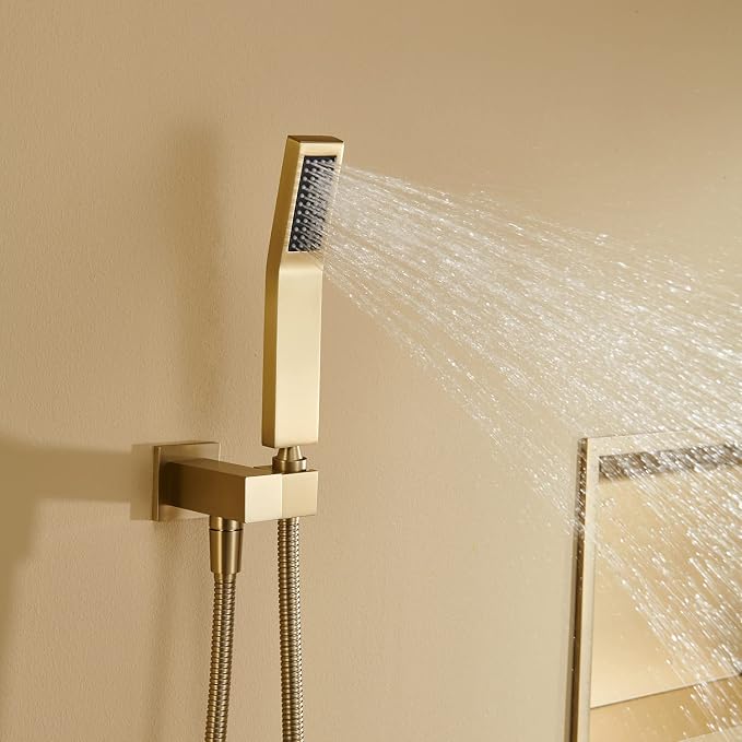 Rain Shower System 12 Inches Shower Combo Set Brushed Gold Wall Mount Faucet - Image 5