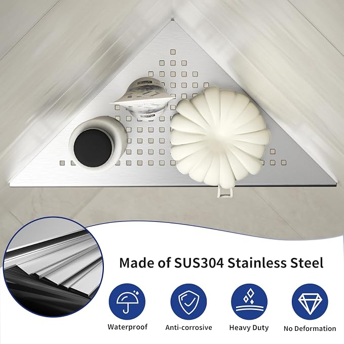 Corner Shower Shelf, 304 Stainless Steel 10" Brushed Recessed Shelf - Image 2