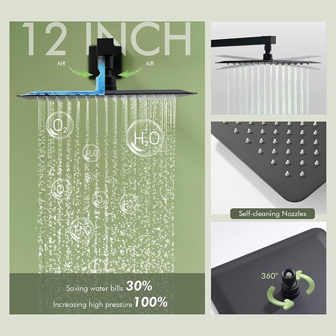 Shower System with Body Jets, Bostingner 3 Way Shower Faucet Set 12" Rain - Image 3