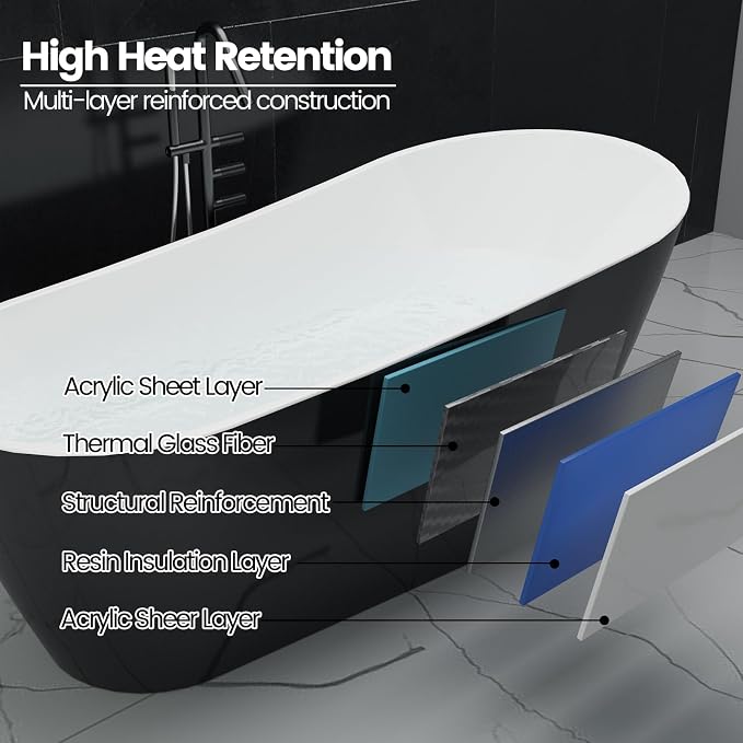 67 in Acrylic Freestanding Bathtub, Contemporary Stand Alone Tub, - Image 5
