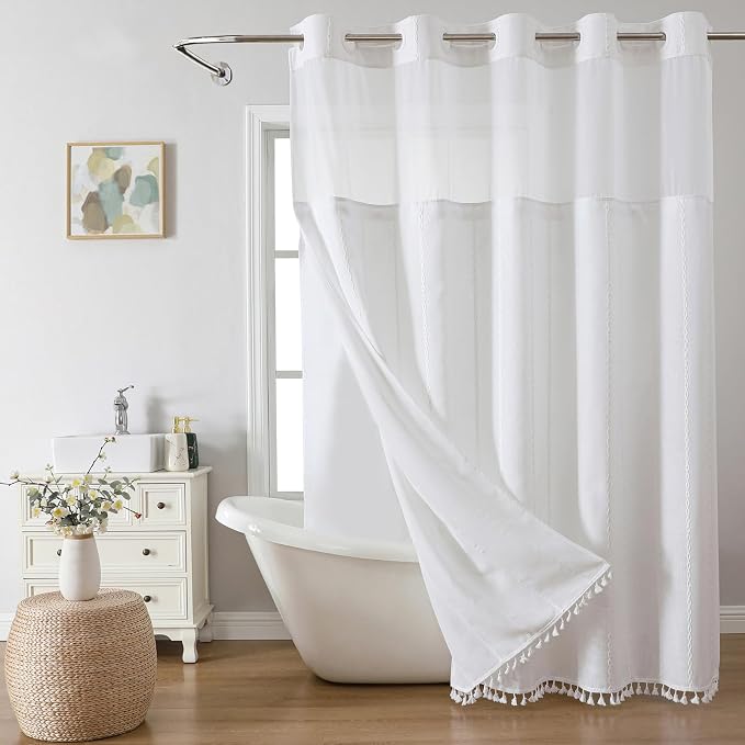 No Hook Long Shower Curtain Set by EACHOPE