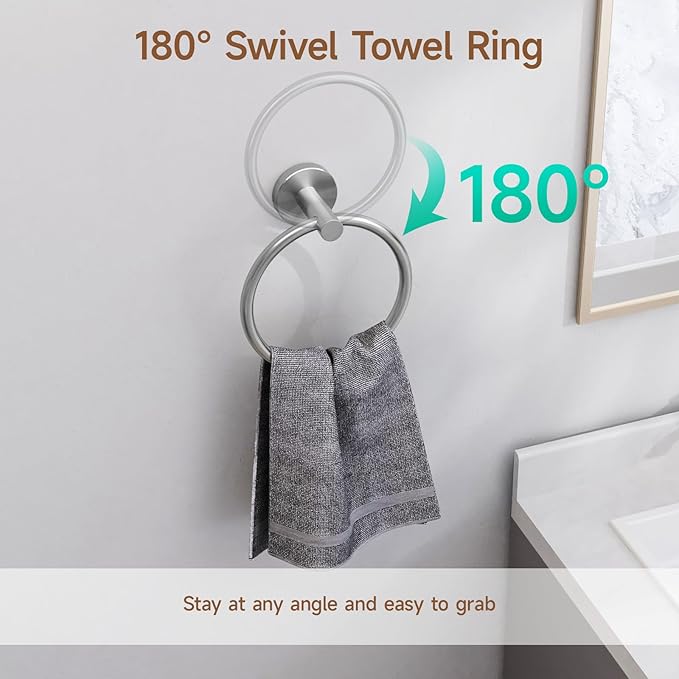 USHOWER Brushed Nickel Bathroom Hardware Set, Modern 24-Inch Towel Bar Set Wall - Image 4