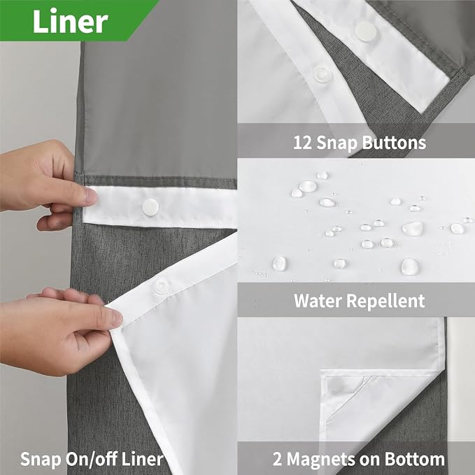 Extra Long No Hooks Needed Linen Textured Shower Curtain - Image 6