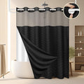 No Hook Shower Curtain and Snap in Liner Set Black Tufted Chevron Striped Cloth by FADOTY