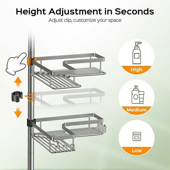 HAMITOR Shower Caddy Tension Pole: 4-Tier Corner Rustproof Bathroom Organizer - Image 4